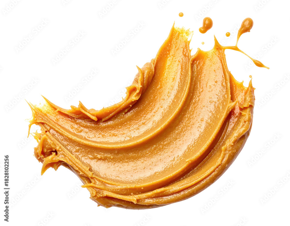 Fototapeta premium Close-up of smooth, light-brown, thick creamy peanut butter spread with unique texture