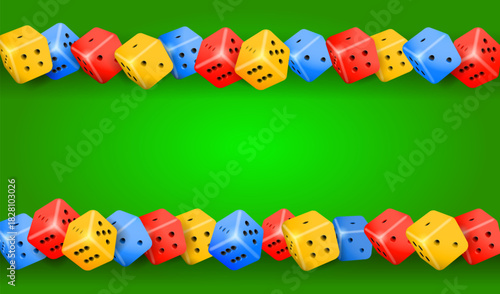 Color casino dice on green background
