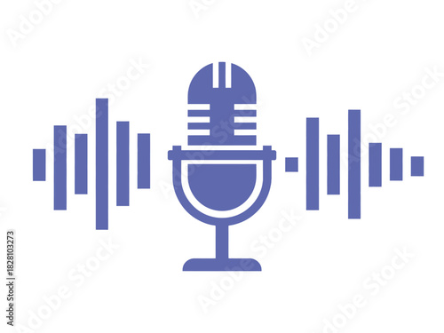 A microphone is depicted with sound waves emanating from it.