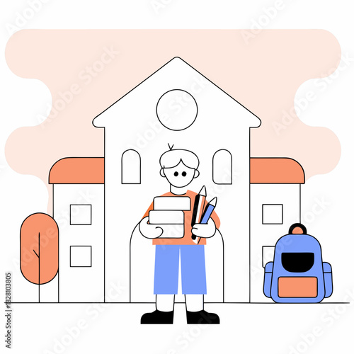 Boy Carrying School Supplies