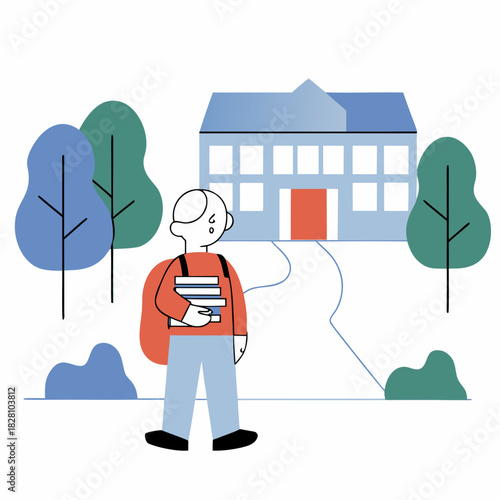 Boy Carrying School Supplies