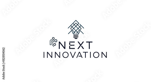 Next innovation logo with lightbulb and gears symbolizing ideas and progress