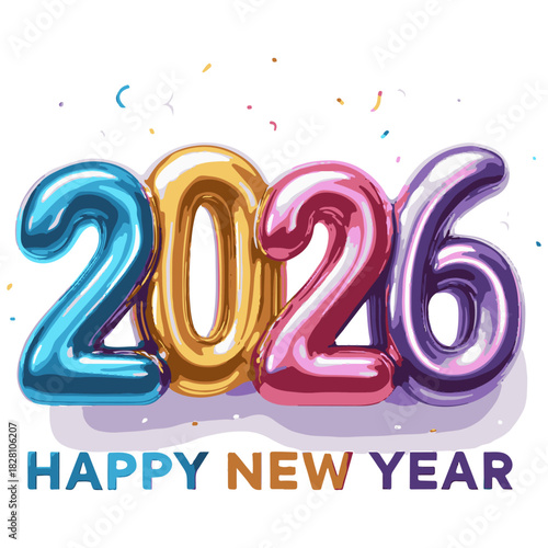 2026 happy new year confetti celebration vector