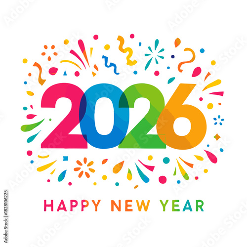 2026 happy new year confetti celebration vector