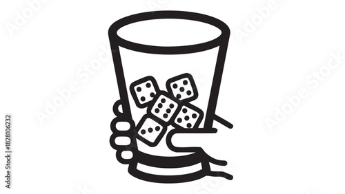 Hand holding a glass with dice, representing games, gambling, chance, decision-making, and luck