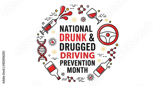 National drunk and drugged driving prevention month, white background