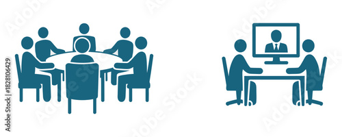 Modern team collaboration concept with in-person and virtual meetings, enhancing communication and productivity for business success in hybrid work environments