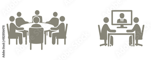 Engaging team meetings in person and virtual teleconference call for modern remote business collaboration with team members connecting online