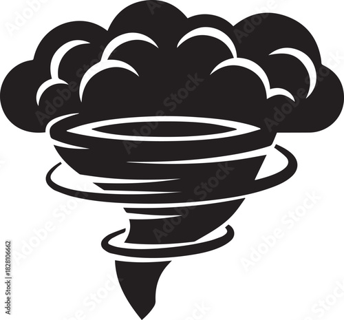 Stylized Black Tornado Icon with Cloud Top