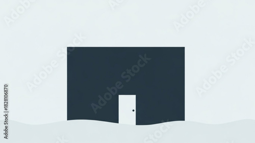 Minimalist home design with a bright door, symbolizing new beginnings and modern architecture in a simple, conceptual style for real estate marketing