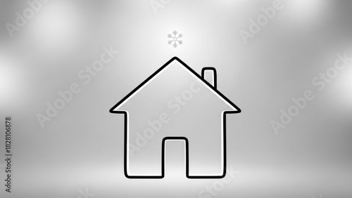 Winter home outline with snowflake, a cozy symbol for real estate, holiday rentals, or seasonal promotions, perfect for marketing and design projects