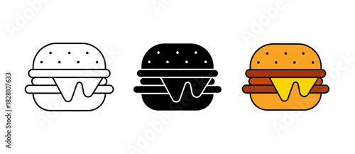 Fast Food Burger Icon snack symbol, meal, restaurant, stroke filled and colored icon set.