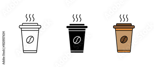 Coffee Cup Icon hot drink symbol, café, beverage, stroke filled and colored icon set.
