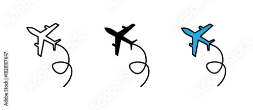 Flight Airplane Icon travel symbol, aviation, trip, stroke filled and colored icon set.