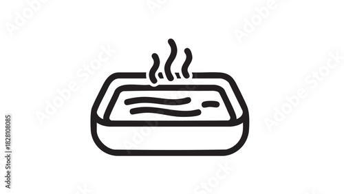 Minimalist line icon depicting a steaming hot tub or tranquil bath, symbolizing relaxation, self-care, and wellness within a modern design aesthetic