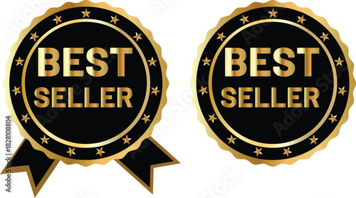 Best seller product recognition award badges and ribbons set