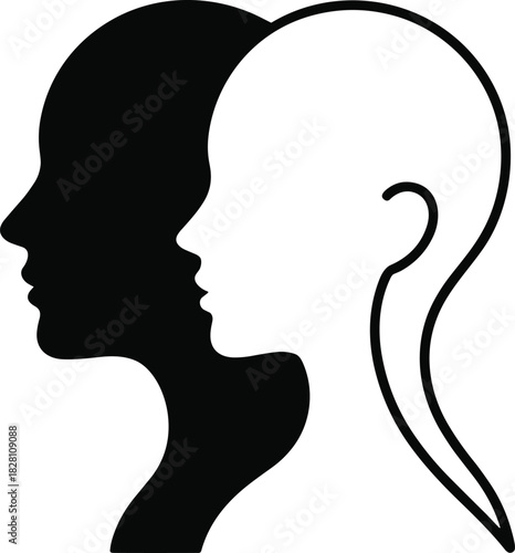 Silhouette of a black woman profile illustration with abstract hair art and beauty vector icon