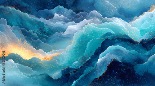 Fototapeta Naklejka Na Ścianę i Meble -  Blue azure turquoise abstract watercolor background for textures backgrounds and web banners design. Abstract background blue colors. Watercolor painting with turquoise sea waves pattern gradient