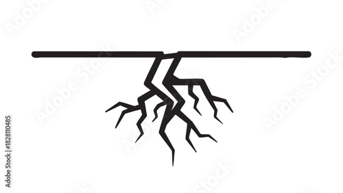Abstract vector illustration depicting deep fissures and cracks extending downwards from a flat surface, symbolizing structural damage, instability, foundational stress, or a hidden problem spreading
