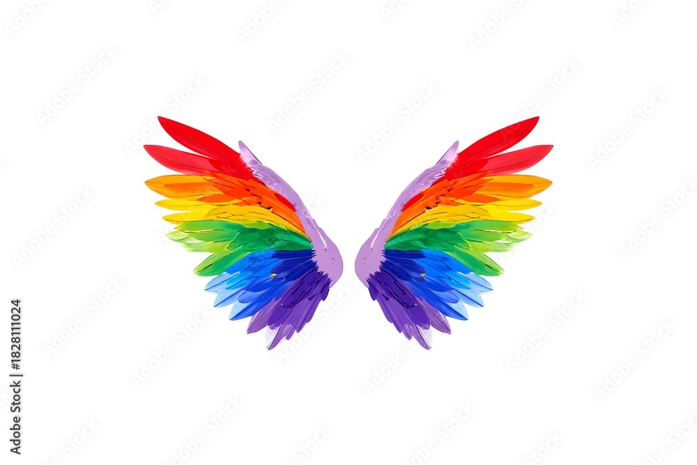 Fototapeta premium Rainbow Feather Wings Isolated on White Background