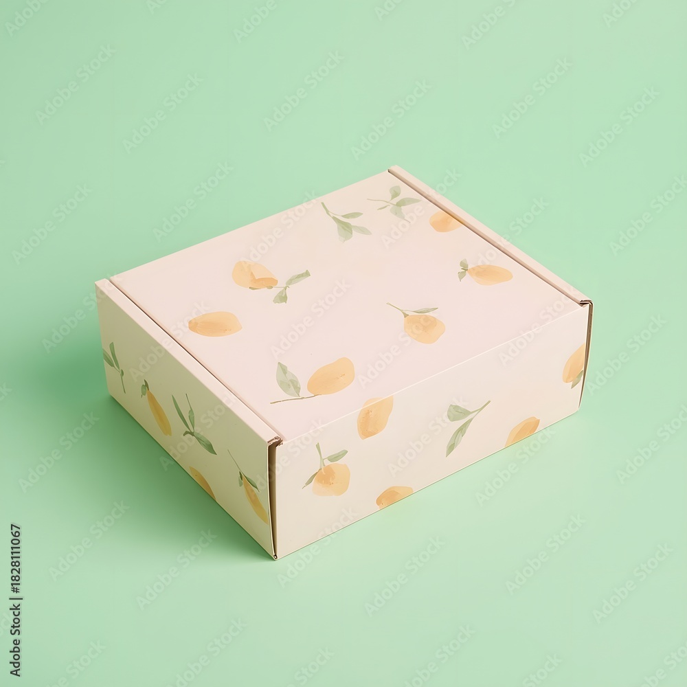 Obraz premium Small decorative gift box with a subtle floral pattern on a pastel green background