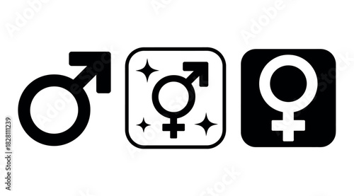 Gender symbols representing male, transgender, and female identities are displayed side-by-side.