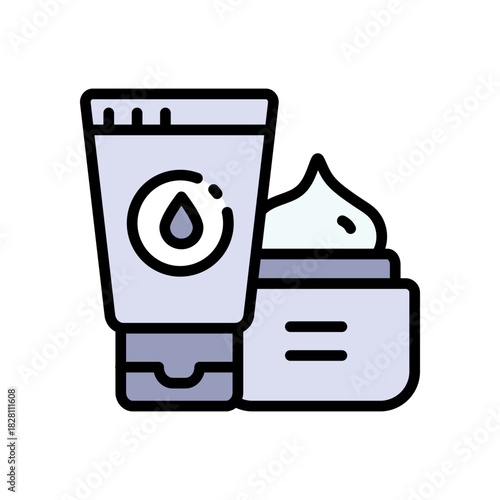 Cream or lotion color icon. Open jar of cream. Cosmetics container. Skin care body and face skin, moisturizer cream, lotion, serum. Vector isolated illustration.