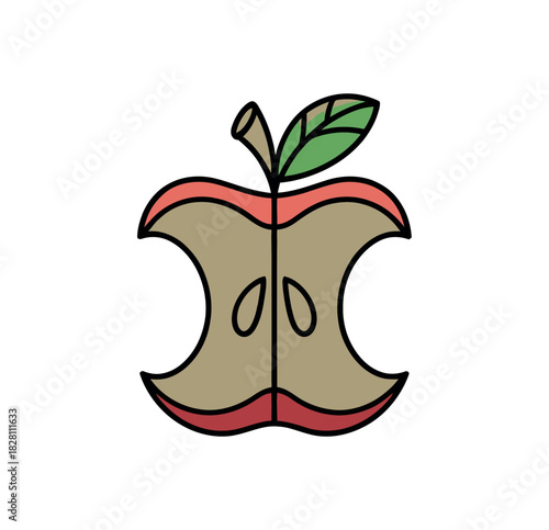 A stylized apple core with leaves represents the remains of a healthy fruit snack.