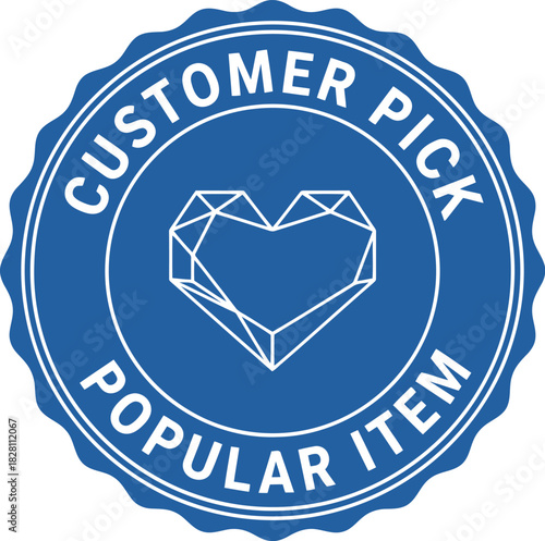 Customer pick popular item quality badge, geometric heart icon