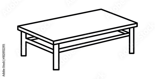 A simple line drawing of a modern rectangular coffee table with a lower shelf.