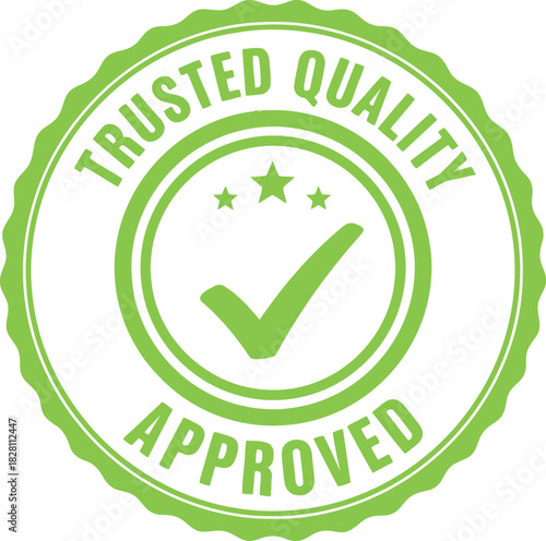 Trusted quality approved green certification badge with stars
