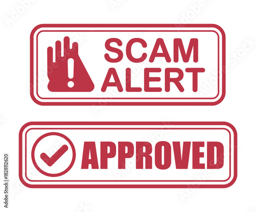Scam alert stamp and approved stamp are contrasted