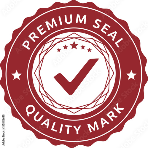 Premium seal quality mark with checkmark and stars guarantee icon