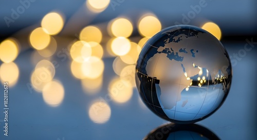 Glass globe with bokeh lights reflecting global connectivity