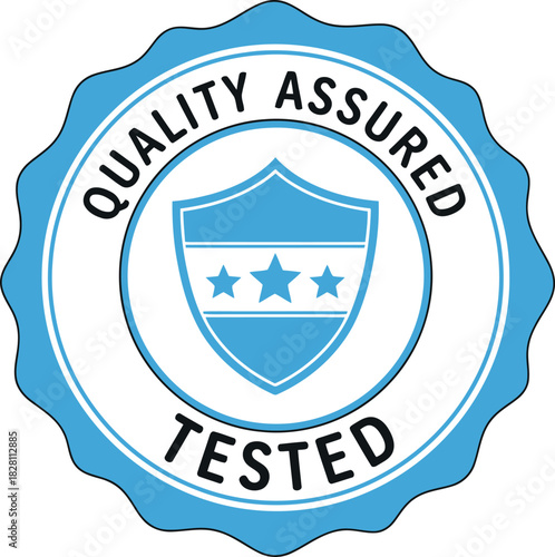 Quality assured tested badge with shield icon and three stars