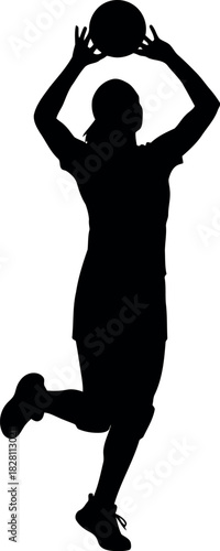 Female athlete silhouette jumping with ball, dynamic action sport