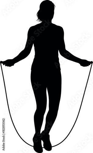 Woman skipping rope, dynamic fitness training exercise silhouette.
