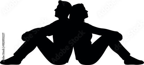 Man and woman sitting back-to-back, relationship, togetherness