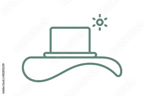 A minimalist illustration depicts a stylish hat with a sun icon shining above it.