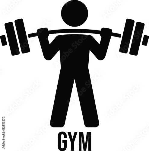 Gym workout icon of person lifting a barbell, fitness exercise