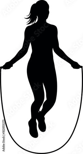 Silhouette of a woman jumping rope for fitness exercise workout