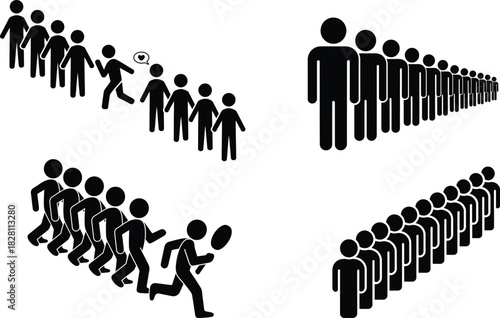 Stick figure crowd dynamics: lines, individuality, connection, race