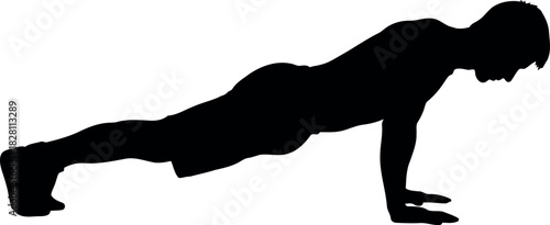 Man silhouette doing push-up exercise for fitness training