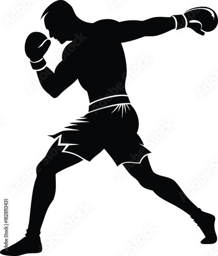 Boxer throwing a strong punch in dynamic powerful sports action Vector illustration