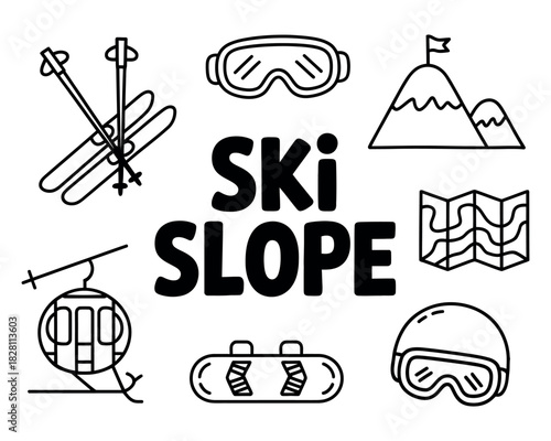 A collection of icons related to skiing and winter sports is displayed.