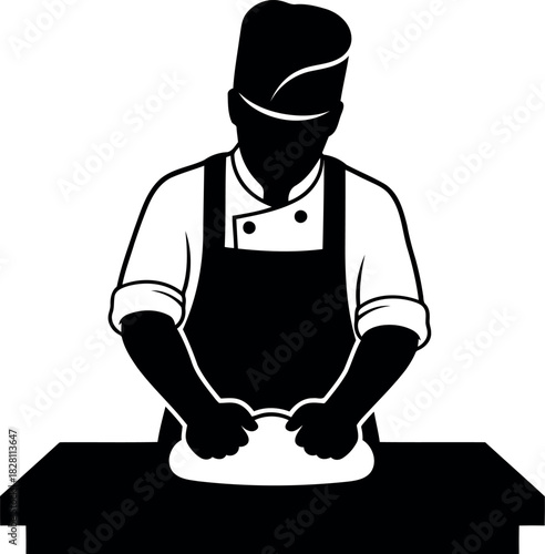 Chef or baker kneading dough on table, professional culinary icon