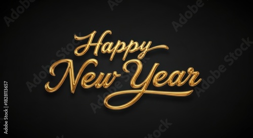 Golden happy new year 3d script text, elegant celebratory greeting