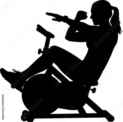 Woman exercising on stationary recumbent bike for active fitness.