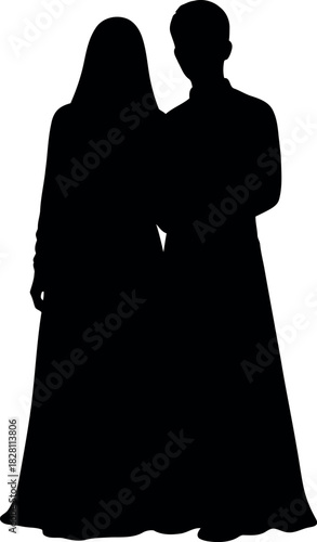 Silhouette of a muslim couple standing together, love and unity