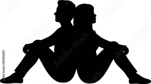 Man and woman sitting back to back, symbol of relationships.